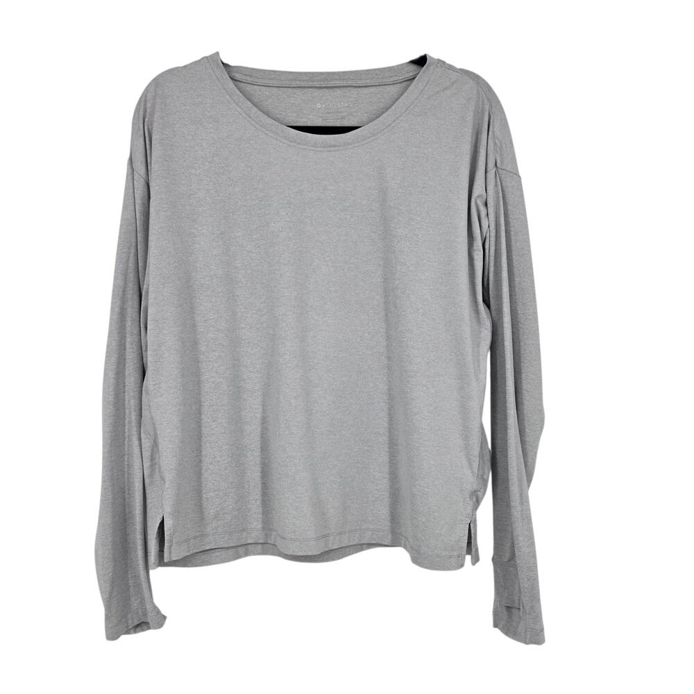 Athleta Light Gray Uptempo II Long Sleeve Jersey Knit UPF 50+ Athletic Top Sz L